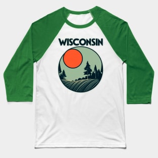 Wisconsin Sunset Forest  Tourism Poster Style Baseball T-Shirt